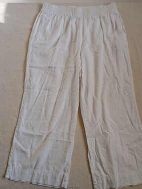 old navy ♡ linen wide leg high rise white pants petite large coastal summer